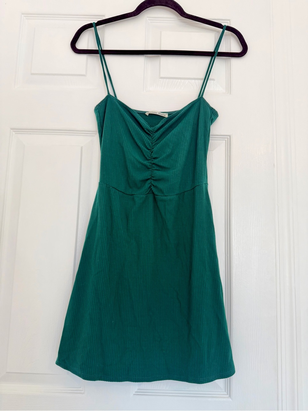 Reformation Teal Green Ruched Spaghetti Strap Dress
